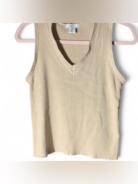 Halston Heritage Beige Ribbed V-Neck Tank